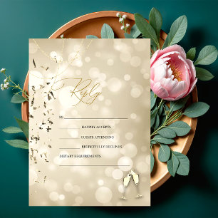 Eleganter Bokeh, Konfetti-Weingläser Hochzeit Einladung