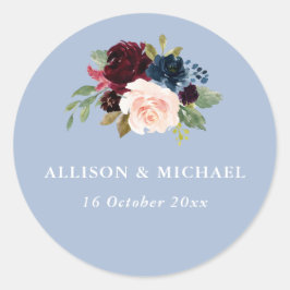 Eleganter Bordeaux-Hochzeitsaufkleber mit blauen B Runder Aufkleber