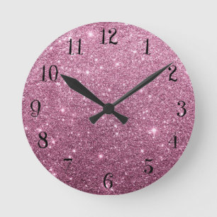 Eleganter bordeauxrosa abstrakter Girl-Glitzer Runde Wanduhr