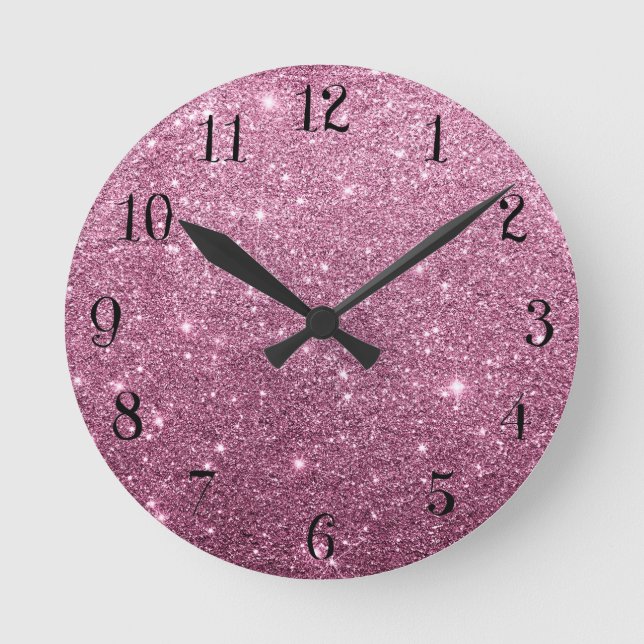 Eleganter bordeauxrosa abstrakter Glitzer Runde Wanduhr (Vorderseite)