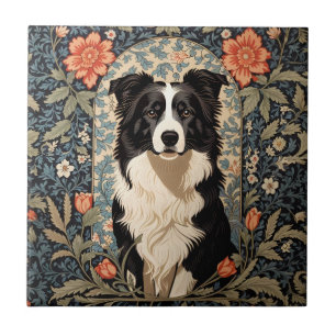 Eleganter Border Collie im Stil von William Morris Fliese