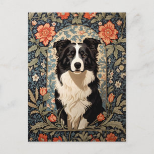 Eleganter Border Collie im Stil von William Morris Postkarte