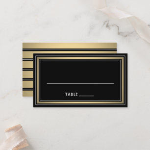 Eleganter Border gestreift in Schwarz und Gold als Platzkarte
