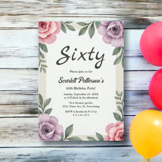Eleganter Botanischer Aquarellfarben, 60. Geburtst Einladung