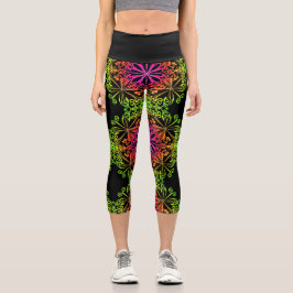 Eleganter botanischer Boho farbenfroher Mandala Capri Leggings