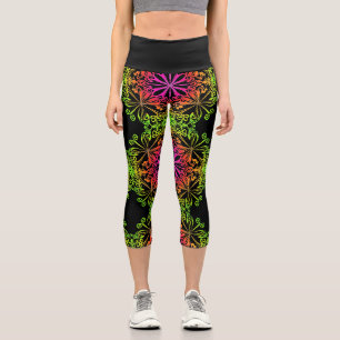 Eleganter botanischer Boho farbenfroher Mandala Capri Leggings