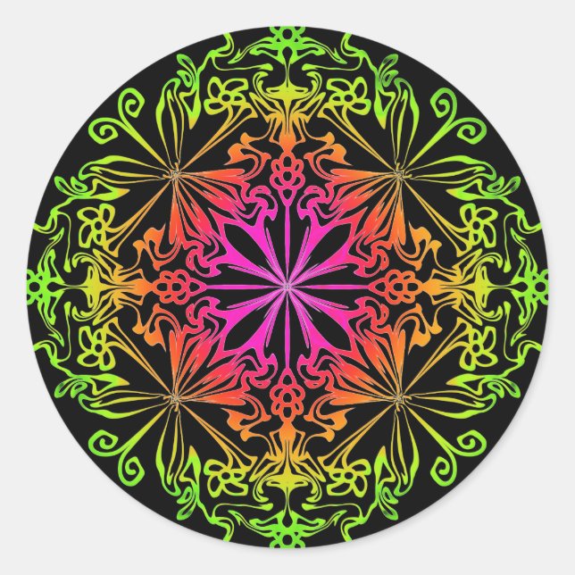 Eleganter botanischer Boho farbenfroher Mandala Runder Aufkleber (Vorderseite)
