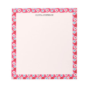 Eleganter Botanischer Chic Rot/Rosa Floraler Perso Notizblock