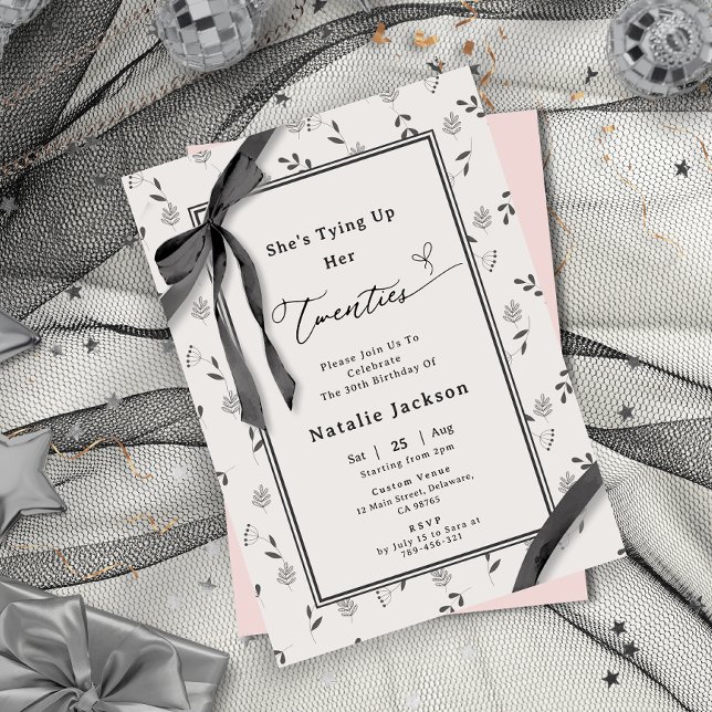 Eleganter Botanischer Coquette 30. Geburtstag Einladung (Elegant Floral Botanical Coquette 30th Birthday Invitation)