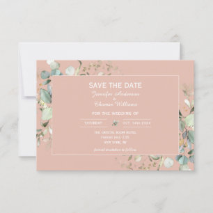 Eleganter botanischer Eukalyptus Tea Rose Save The Date