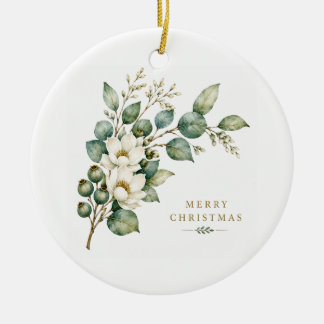 Eleganter botanischer Eukalyptus-Weihnachtsschmuck Keramik Ornament