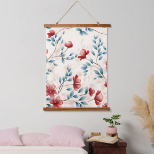 Eleganter botanischer floraler Zweig Wandteppich Mit Holzrahmen