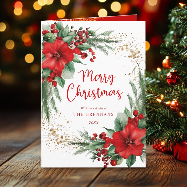 Eleganter botanischer Frohe Weihnachtsgrüße Karte (Elegant Botanical Merry Christmas Greeting Card)