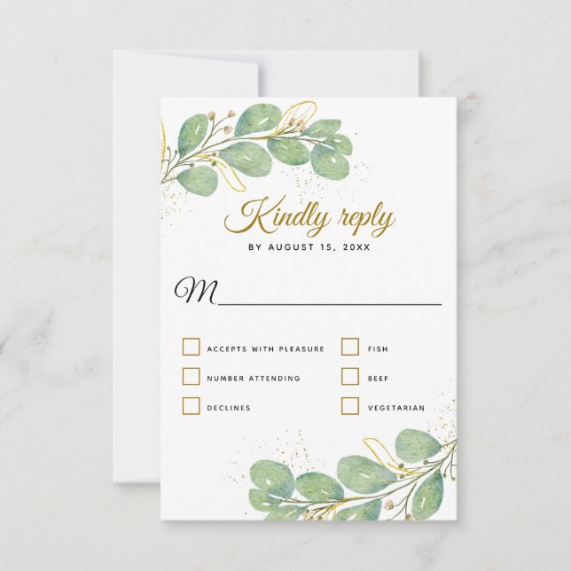 Eleganter botanischer Garten Eukalyptus Wedding RSVP Karte (Vorderseite)