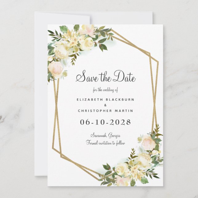 Eleganter Botanischer Hochzeitstil Save The Date (Vorderseite)