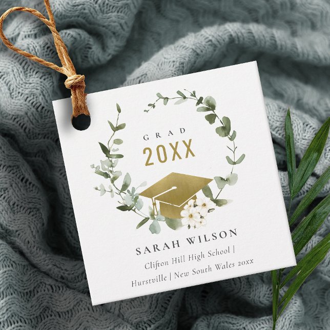 Eleganter botanischer Leafy Wreath Gold Abschluss Geschenkanhänger (Von Creator hochgeladen)