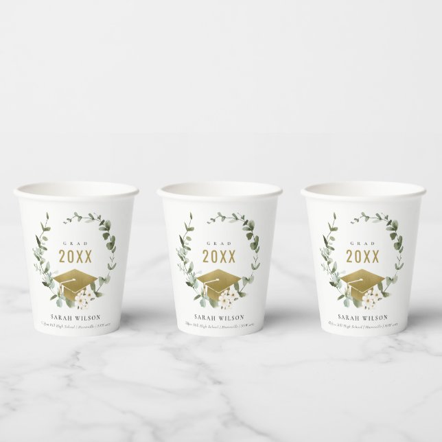 Eleganter botanischer Leafy Wreath Gold Abschluss Pappbecher (Multi)