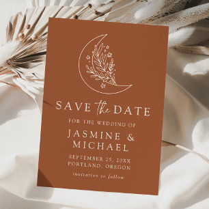 Eleganter botanischer Mond und Sterne Terrakotta Save The Date