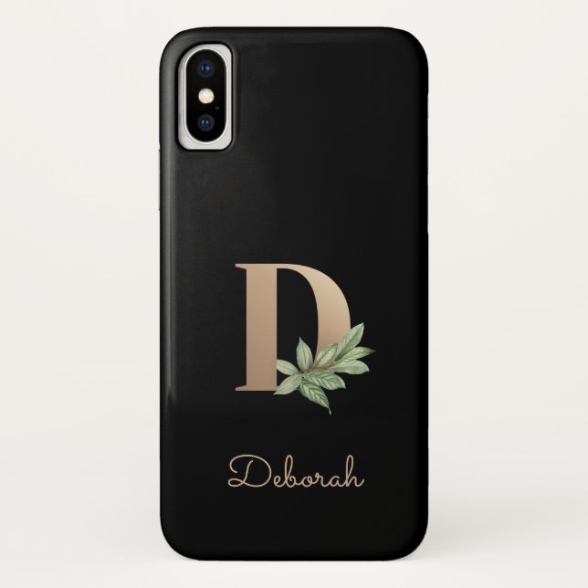 Eleganter Botanischer Monogram Gold Letter D Case-Mate iPhone Hülle (Rückseite)