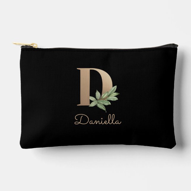 Eleganter Botanischer Monogram Gold Letter D Zubehörtasche (Vorderseite)
