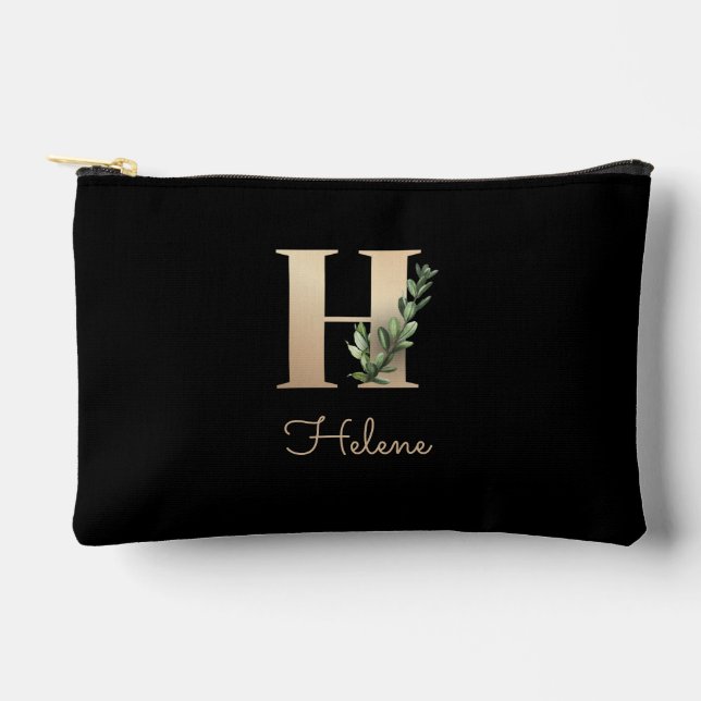 Eleganter Botanischer Monogram Gold Letter H Zubehörtasche (Vorderseite)