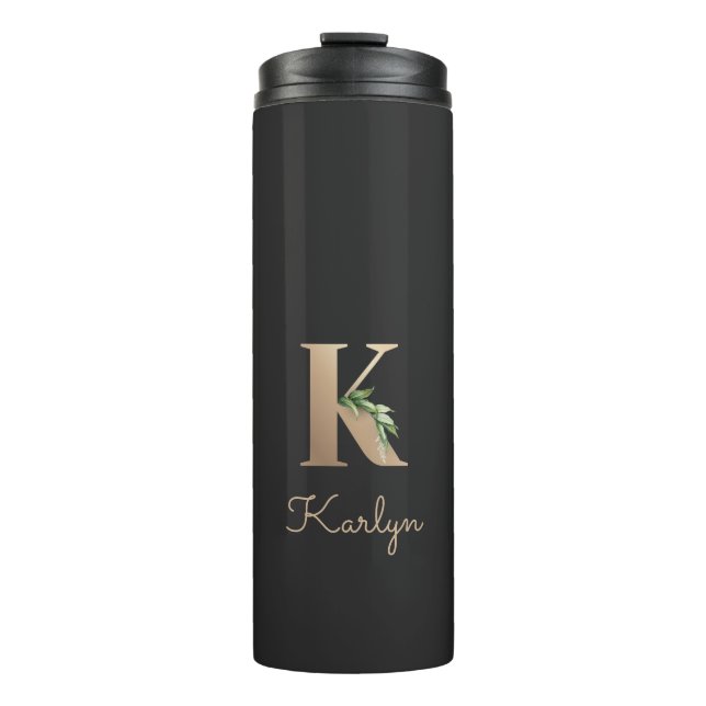 Eleganter Botanischer Monogram Gold Letter K Thermosbecher (Vorderseite)
