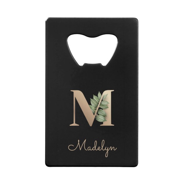 Eleganter Botanischer Monogram Gold Letter M Geldbeutel Flaschenöffner (Vorderseite)