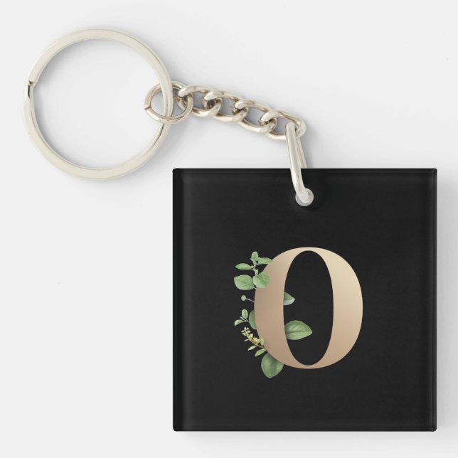Eleganter Botanischer Monogram Gold Letter O Schlüsselanhänger (Vorderseite)