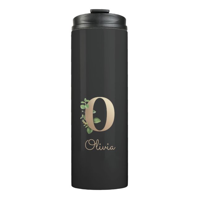 Eleganter Botanischer Monogram Gold Letter O Thermosbecher (Vorderseite)