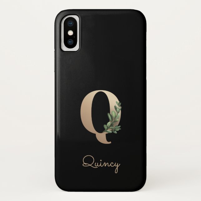 Eleganter Botanischer Monogram Gold Letter Q Case-Mate iPhone Hülle (Rückseite)