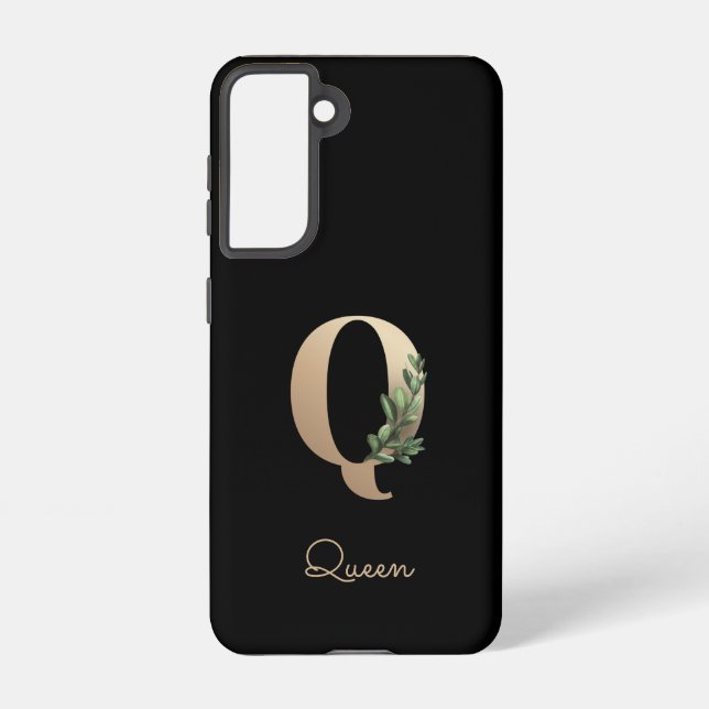 Eleganter Botanischer Monogram Gold Letter Q Samsung Galaxy Hülle (Rückseite)
