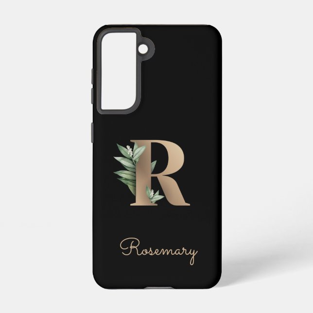Eleganter Botanischer Monogram Gold Letter R Samsung Galaxy Hülle (Rückseite)