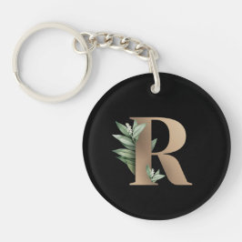 Eleganter Botanischer Monogram Gold Letter R Schlüsselanhänger