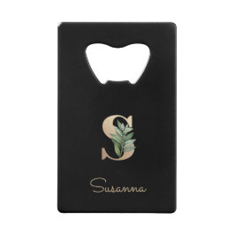 Eleganter Botanischer Monogram Gold Letter S Geldbeutel Flaschenöffner