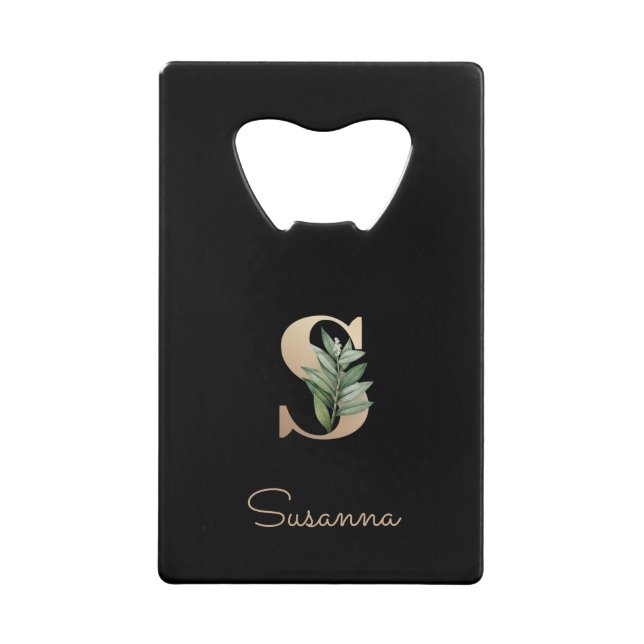 Eleganter Botanischer Monogram Gold Letter S Geldbeutel Flaschenöffner (Vorderseite)
