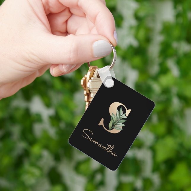 Eleganter Botanischer Monogram Gold Letter S-Schlü Schlüsselanhänger (Hand)