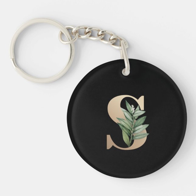 Eleganter Botanischer Monogram Gold Letter S Schlüsselanhänger (Vorderseite)