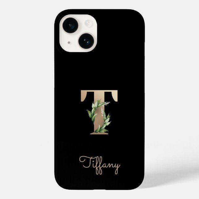 Eleganter Botanischer Monogram Gold Letter T Case-Mate iPhone 14 Hülle (Rückseite)