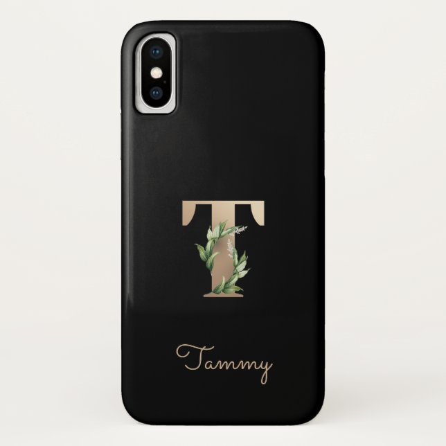 Eleganter Botanischer Monogram Gold Letter T Case-Mate iPhone Hülle (Rückseite)