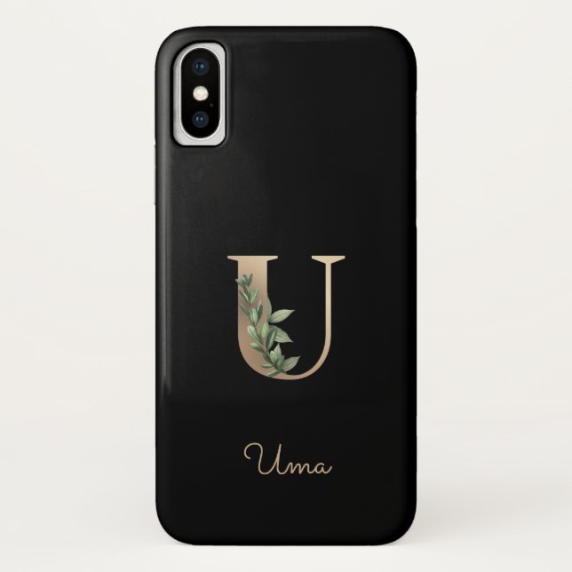 Eleganter Botanischer Monogram Gold Letter U Case-Mate iPhone Hülle (Rückseite)