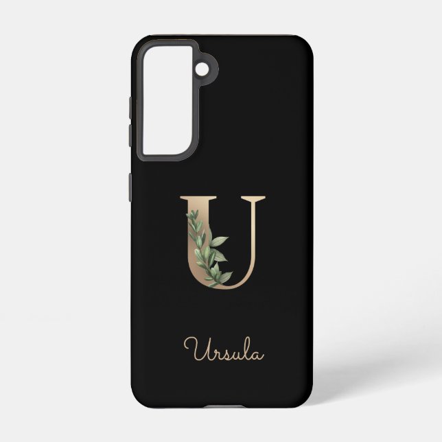 Eleganter Botanischer Monogram Gold Letter U Samsung Galaxy Hülle (Rückseite)