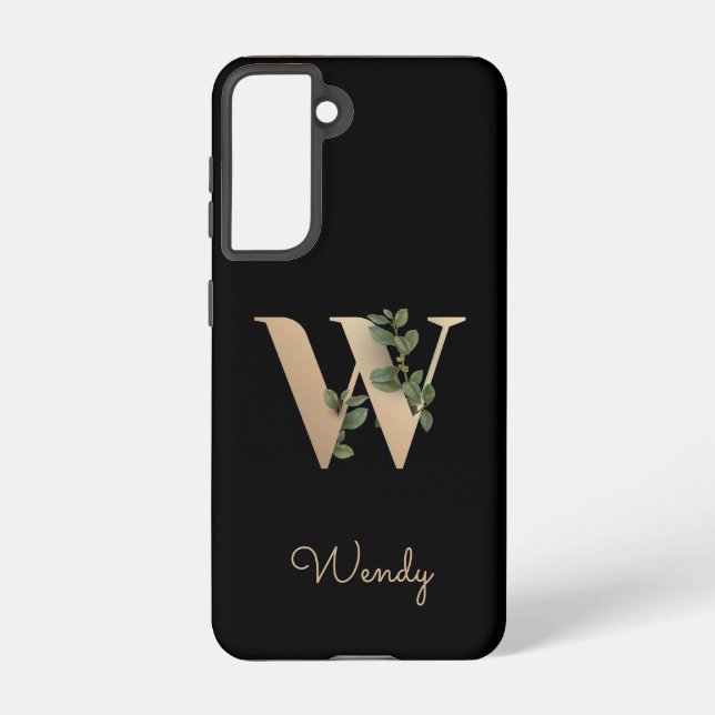 Eleganter Botanischer Monogram Gold Letter W Samsung Galaxy Hülle (Rückseite)