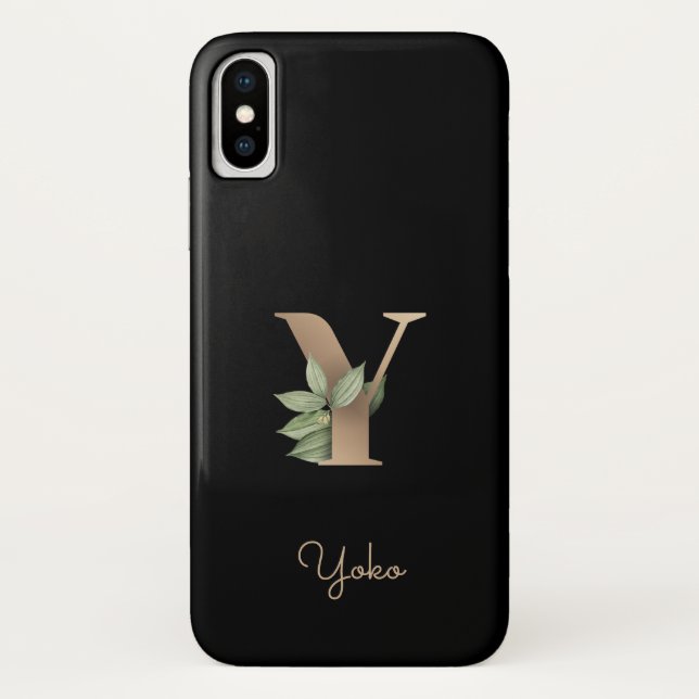 Eleganter Botanischer Monogram Gold Letter Y Case-Mate iPhone Hülle (Rückseite)