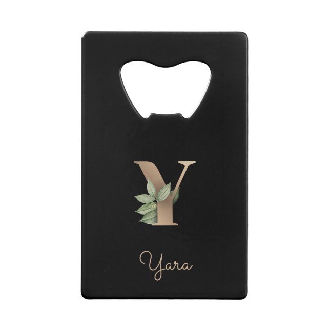Eleganter Botanischer Monogram Gold Letter Y Geldbeutel Flaschenöffner (Vorderseite)