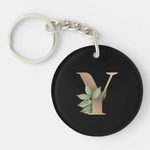 Eleganter Botanischer Monogram Gold Letter Y Schlüsselanhänger