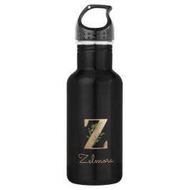 Eleganter Botanischer Monogram Gold Letter Z Edelstahlflasche