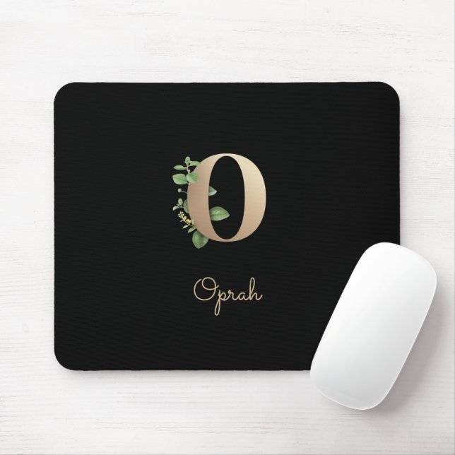 Eleganter Botanischer Monogram Letter O Mousepad (Mit Mouse)