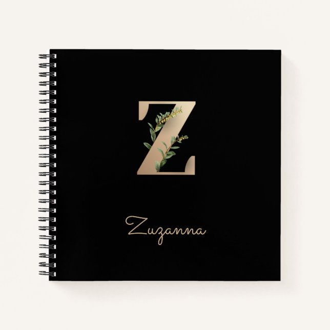 Eleganter Botanischer Monogram Letter Z Notizbuch (Vorderseite)