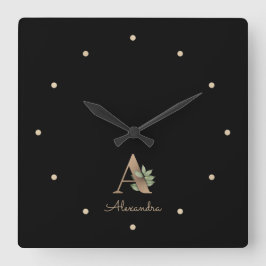 Eleganter Botanischer Monogramm-Brief A Quadratische Wanduhr