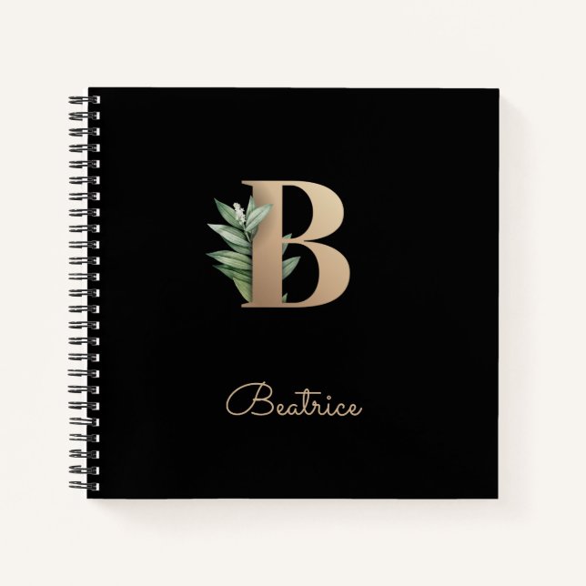 Eleganter Botanischer Monogramm-Brief B Notizbuch (Vorderseite)